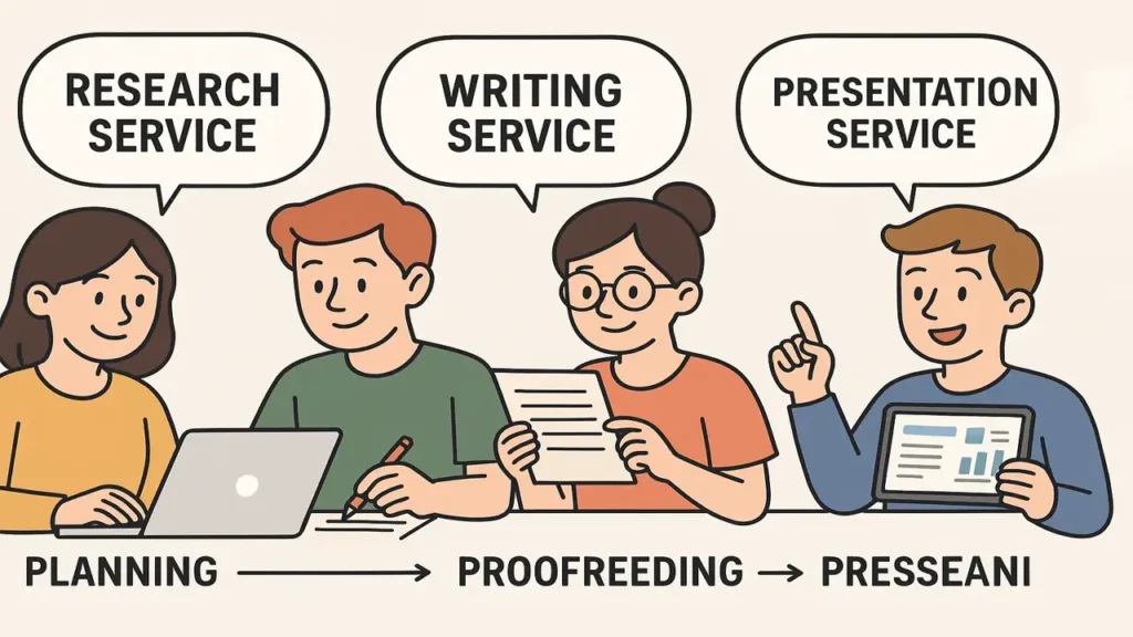 Analogy of service-based collaboration represented by student project teamwork.