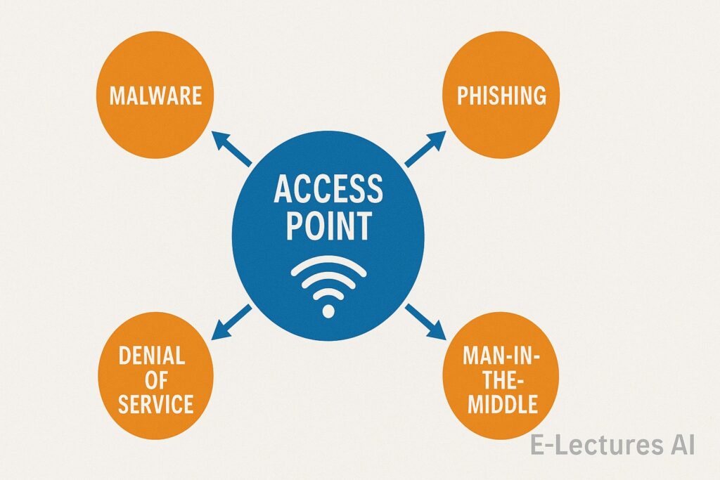 Diagram showing vulnerability, password, social engineering, and misconfiguration attack vectors.