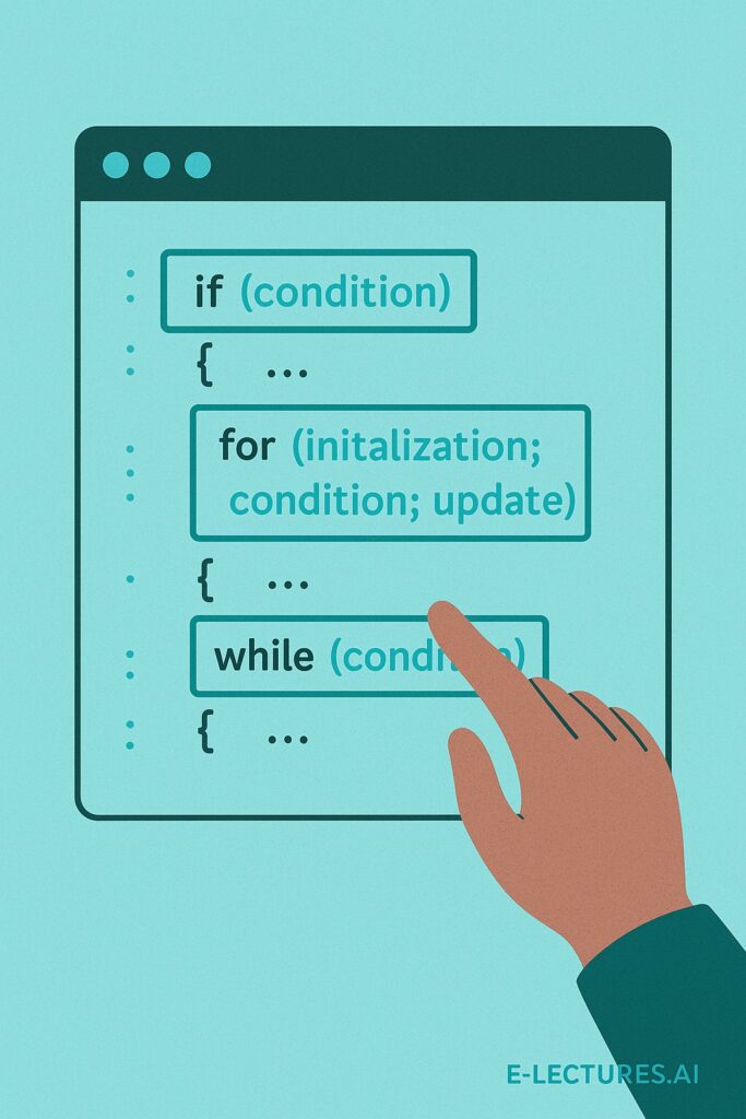 Illustration showing programming constructs like loops and decisions.