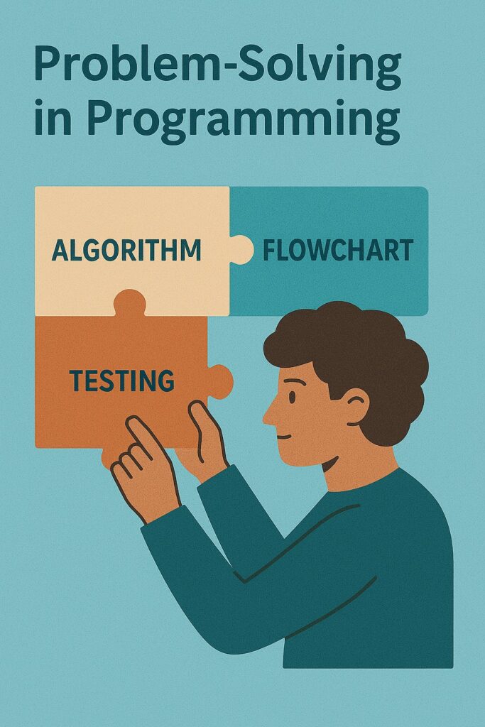 Poster visualizing stages of problem-solving in programming.