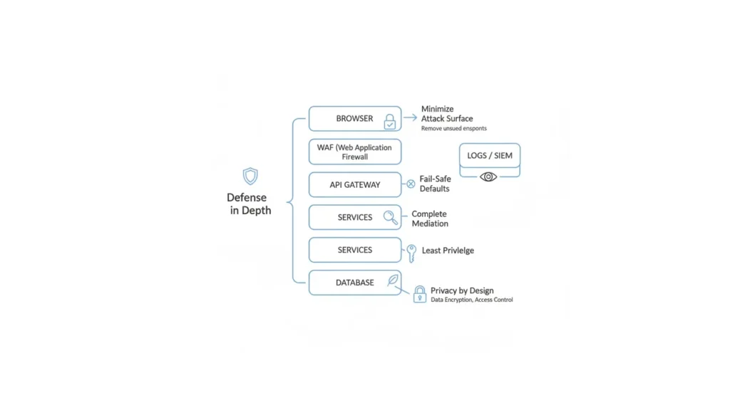 Architecture map showing where each security design principle applies