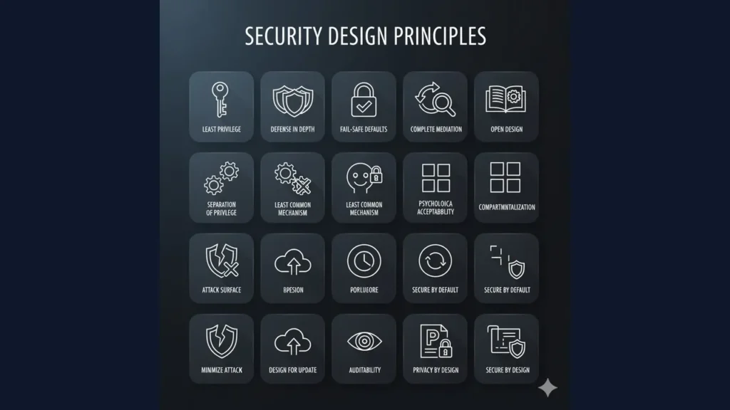 Security design principles illustrated with icons