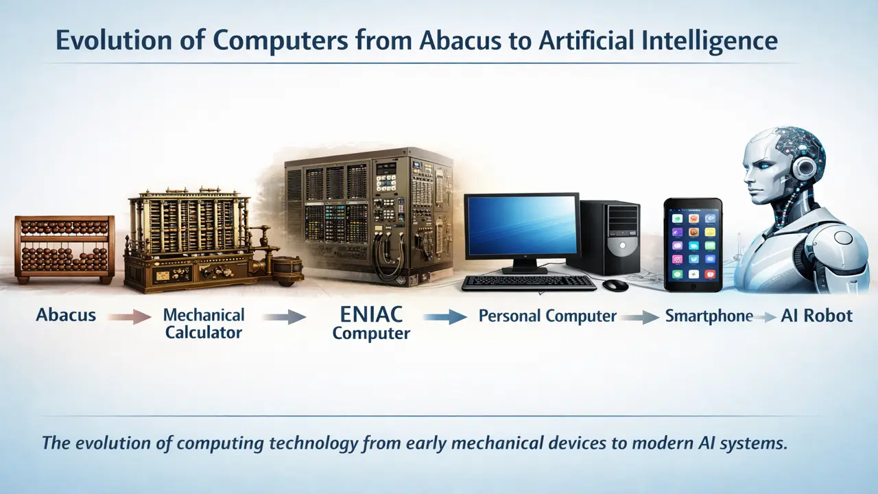 Introduction to ICT and history of computers timeline from abacus to artificial intelligence