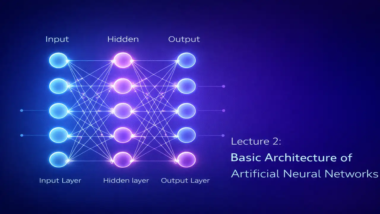 Diagram illustrating the basic architecture of artificial neural networks showing input, hidden, and output layers