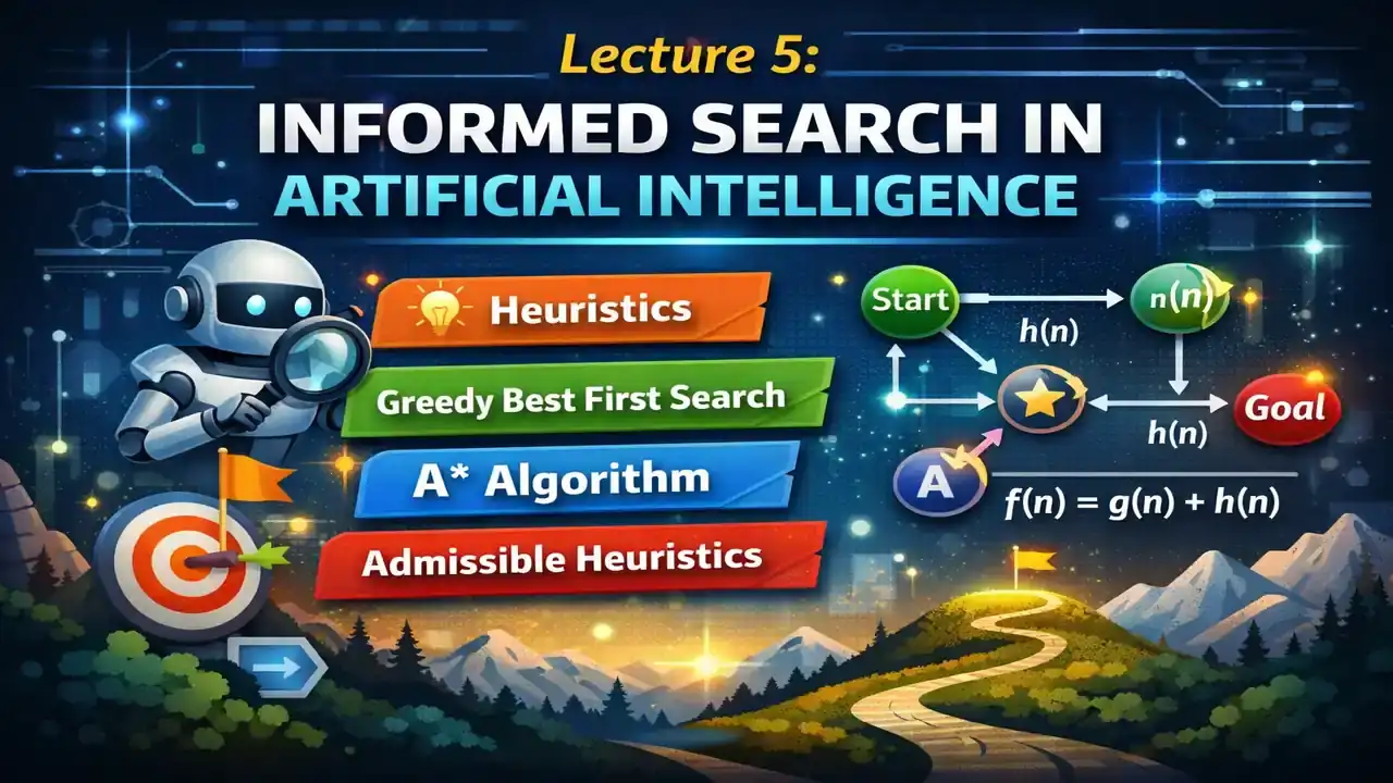 AI informed search algorithms illustration with greedy best first search and admissible heuristic.