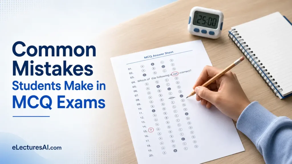 Student reviewing an MCQ answer sheet and correcting common examination mistakes.