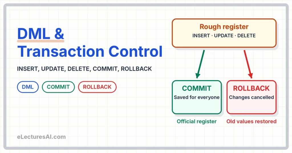 DML and Transaction Control in Oracle: INSERT, UPDATE, DELETE, COMMIT and ROLLBACK
